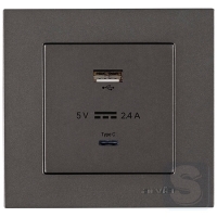 Розетка USB-A + USB-C 5V-2.4A Arvia Electric KAREN Антрацит (20 06 2000 304)